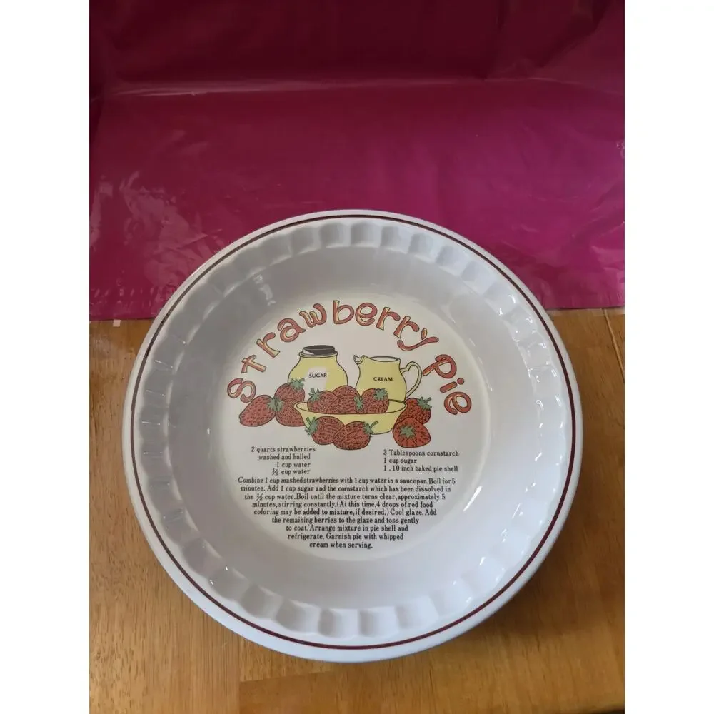 Vintage Strawberry Pie Hankook Super Bone Recipe Pie Plate Pan 10